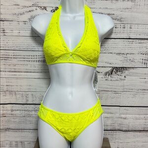 NWT BECCA Neon Yellow Lace Bikini